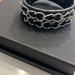 Black cuff, bracelet, adjustable with snap closure, silver and black